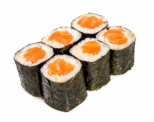 Image showing Sushi (Roll syake maki) on a white background