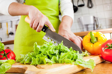 Image showing Woman's hands cutting vegetables