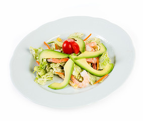 Image showing Salad with avocado and prawns