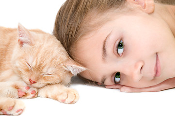 Image showing The girl with a red kitten