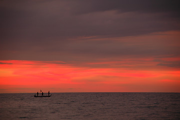 Image showing Working late at sea