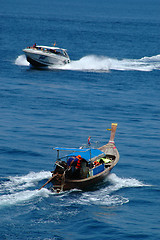 Image showing Tailboat and speedboat