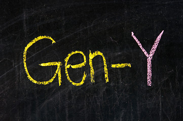 Image showing  The word GEN-Y handwritten with chalk  on a blackboard