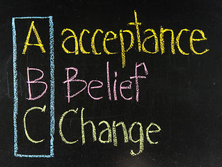 Image showing Acronym of ABC - acceptance, belief, change