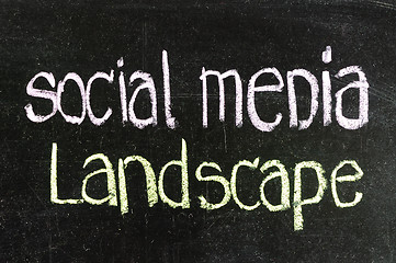 Image showing Social Media Landscape handwritten with white chalk on a blackboard