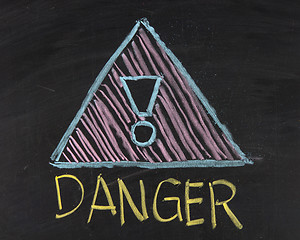 Image showing Chalk drawing - Danger sign and text 