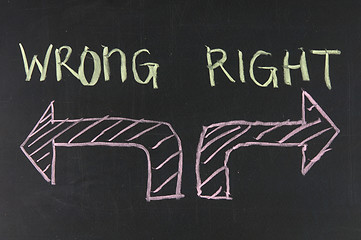 Image showing Chalk drawing - concept of right or wrong 