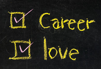 Image showing Love and career choices with check boxes on a blackboard