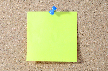 Image showing Note paper with push pins on noticeboard 