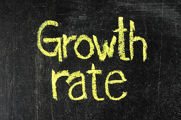 Image showing GROWTH RATE handwritten with white chalk on a blackboard