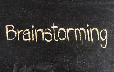 Image showing Brainstorming handwritten with white chalk on a blackboard