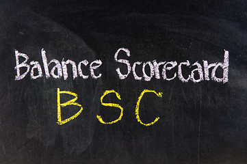 Image showing The word BSC handwritten with chalk  on a blackboard