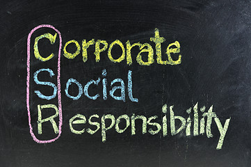 Image showing hand writing corporate social responsibility ( CSR ) concept on chalkboard 