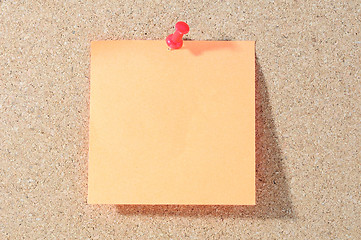 Image showing Note paper with push pins on noticeboard 