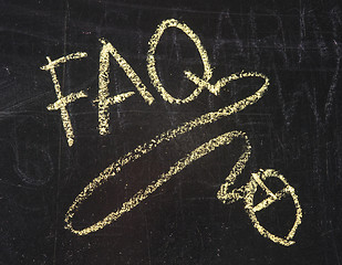 Image showing FAQ word and mouse drawn on chalkboard 