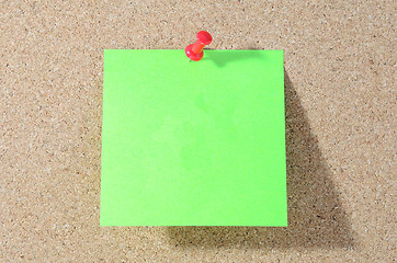 Image showing Note paper with push pins on noticeboard 