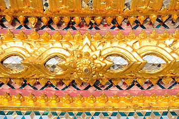 Image showing The gold stucco design of native thai style on the Wall 