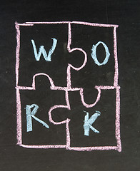 Image showing work jigsaw business written on blackboard background high resolution 