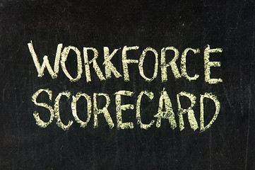 Image showing WORKFORCE SCORECARD handwritten with chalk  on a blackboard