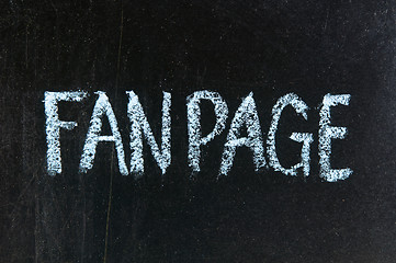 Image showing FANPAGE handwritten with chalk  on a blackboard 