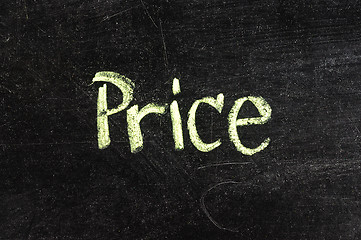 Image showing PRICE handwritten with white chalk on a blackboard