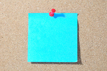 Image showing Note paper with push pins on noticeboard 