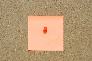 Image showing Note paper with push pins on noticeboard 