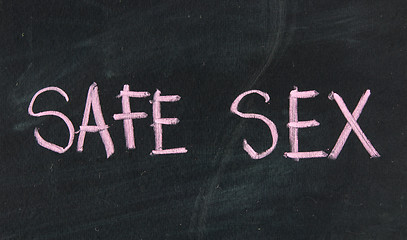 Image showing safe sex title on a school blackboard