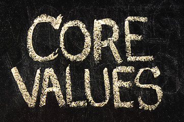 Image showing core values phrase - white chalk handwriting on a vintage slate blackboard, isolated