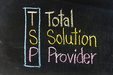 Image showing The word TSP handwritten with chalk  on a blackboard 