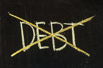 Image showing Debt being crossed out on a blackboard