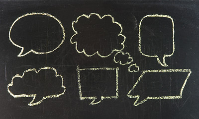 Image showing Speech Bubbles drawn on a chalk board