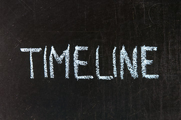 Image showing TIMELINE handwritten with chalk  on a blackboard 