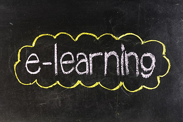 Image showing An image of a chalk board with the word e-learning 