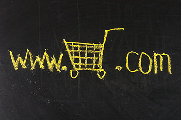 Image showing On-line shopping website on a chalkboard