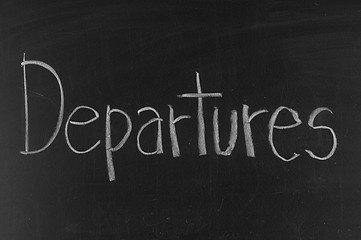 Image showing Departures written on blackboard background high resolution 