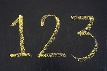 Image showing Handwriting numbers 1,2,3 and chalk on blackboard 