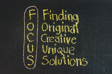 Image showing Focus acronym for Finding, Original, Creative, Unique, Solutions