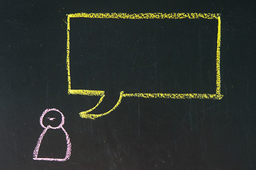 Image showing Blank speech bubble with a man figure drawn on a blackboard background