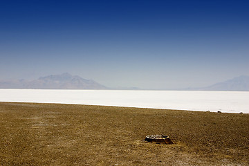 Image showing Salt Lake Shore with Blue Skies