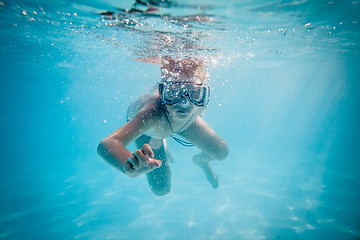 Image showing Boy swimming under water