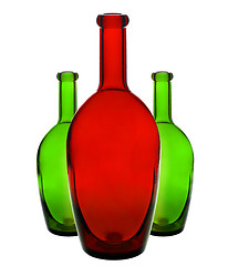 Image showing Color glass bottle, red and green on white