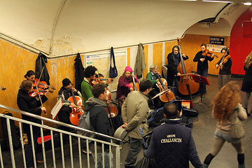 Image showing Orchestra plays on the metro station in Paris
