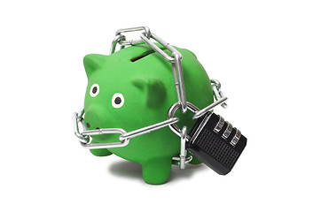 Image showing Green Piggy Bank in Chains