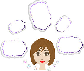Image showing Young girl head thinking about white clouds set