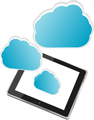 Image showing Tablet pc with abstract blue cloud sign