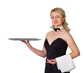 Image showing Girl - waiter with empty tray