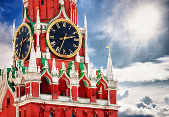 Image showing Spasskaya tower with clock. Russia, Red square, Moscow