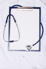 Image showing Medical clipboard and stethoscope