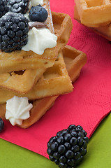 Image showing Belgian Waffle and Berries